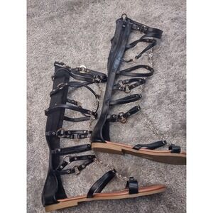 NWOT Strappy High Calf Sandals Mayline‎ Womens 9  Zip Up  Black with sequins